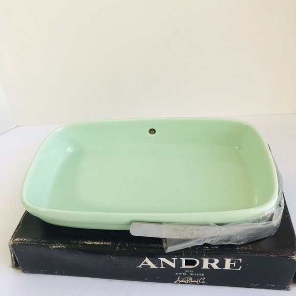 NIB Vintage Andre Richard Towel Holder In Green With SS Handle Made Japan RARE - Picture 2 of 7